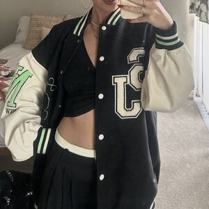 Sean John & Missguided Collab Varsity Jacket Unisex Size US 4 Black Embroidered